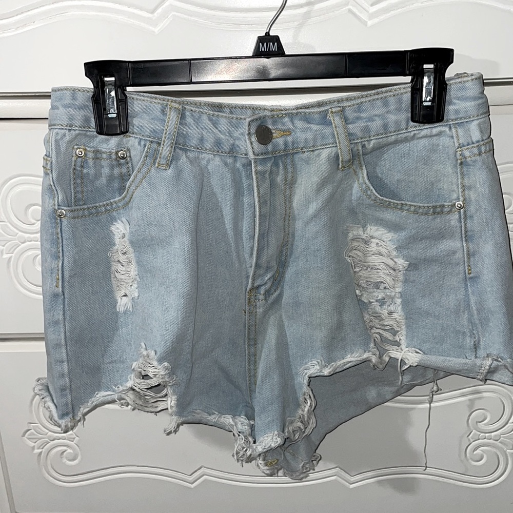 Denim distressed shorts